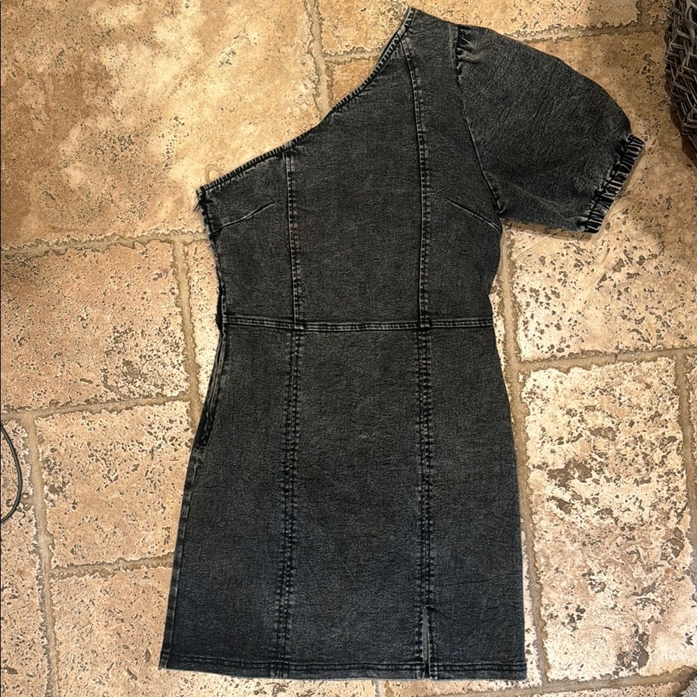 One-Shoulder Black Denim Dress